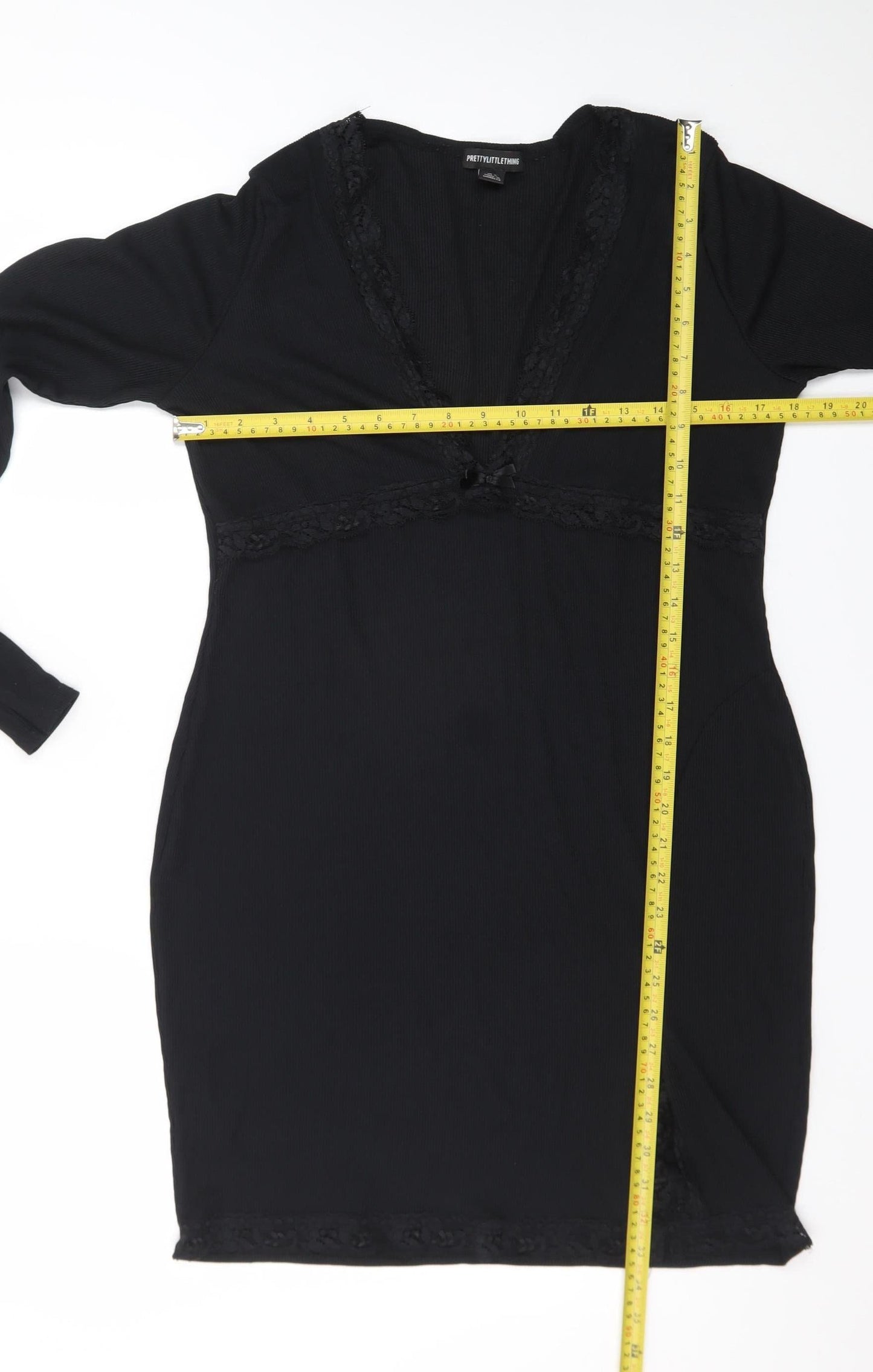 PrettyLittleThing Women's Black Size 16 Lace Trim Bodycon Dress