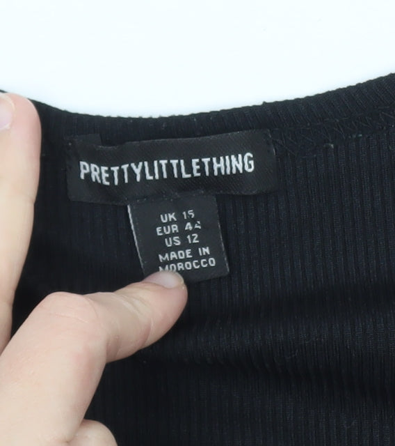 PrettyLittleThing Women's Black Size 16 Lace Trim Bodycon Dress