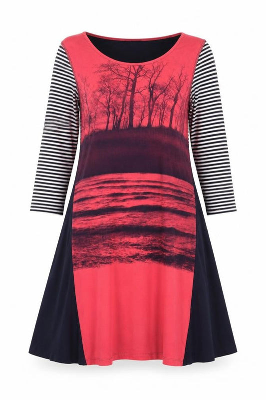 Yest Women’s Multicoloured A-Line Dress Size 14 Scoop Neck 3/4 Sleeve