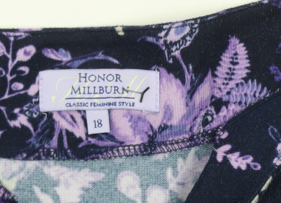 Honor Millburn Women's Purple Floral 3/4 Sleeve Cotton Jersey Top Size 18