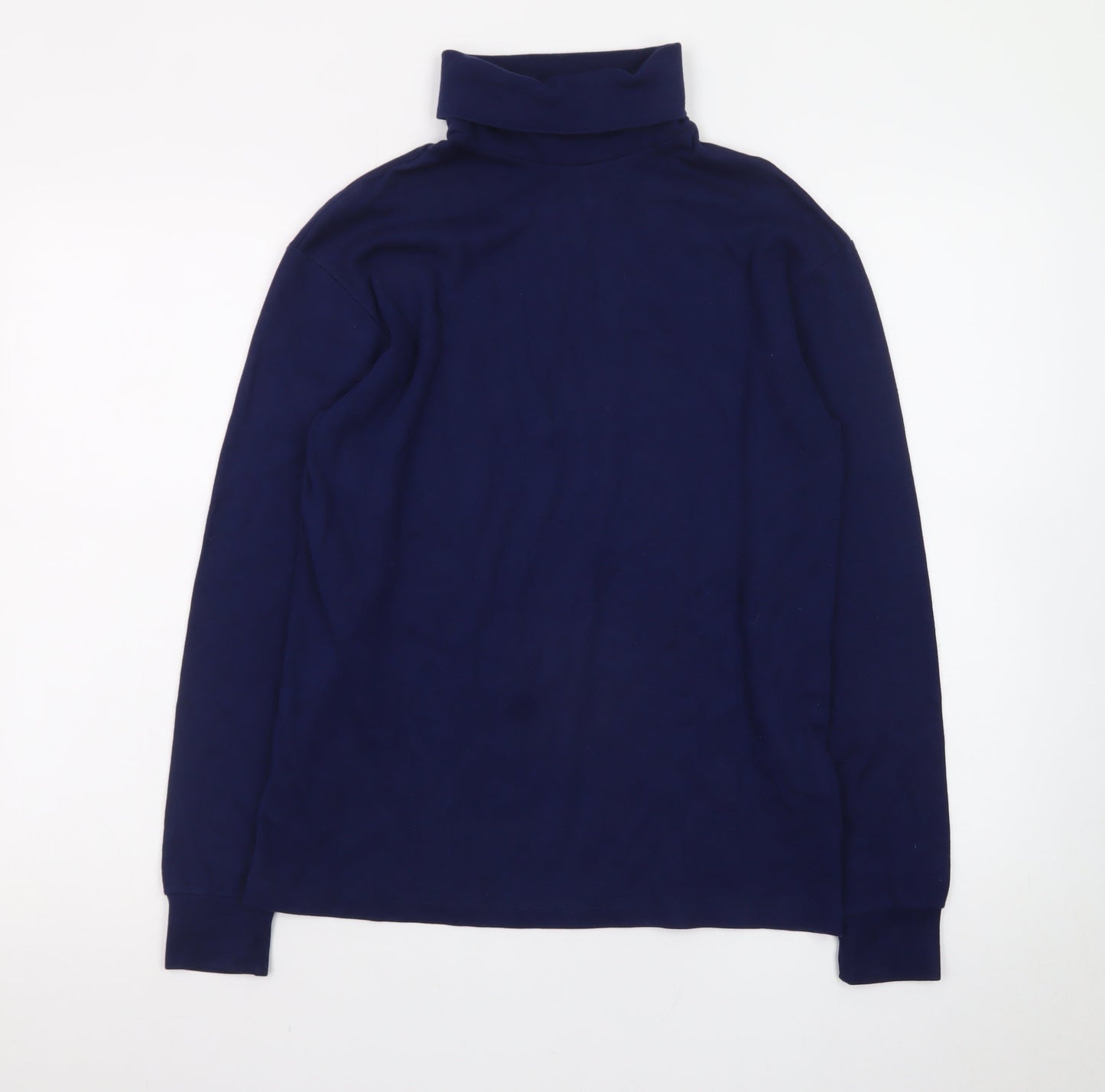 Lands' End Men's Blue Long Sleeve Roll Neck Cotton T-Shirt Size L
