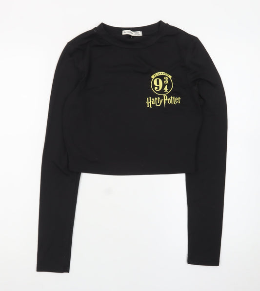 Harry Potter Women's Black Cropped Long Sleeve T-Shirt Size M