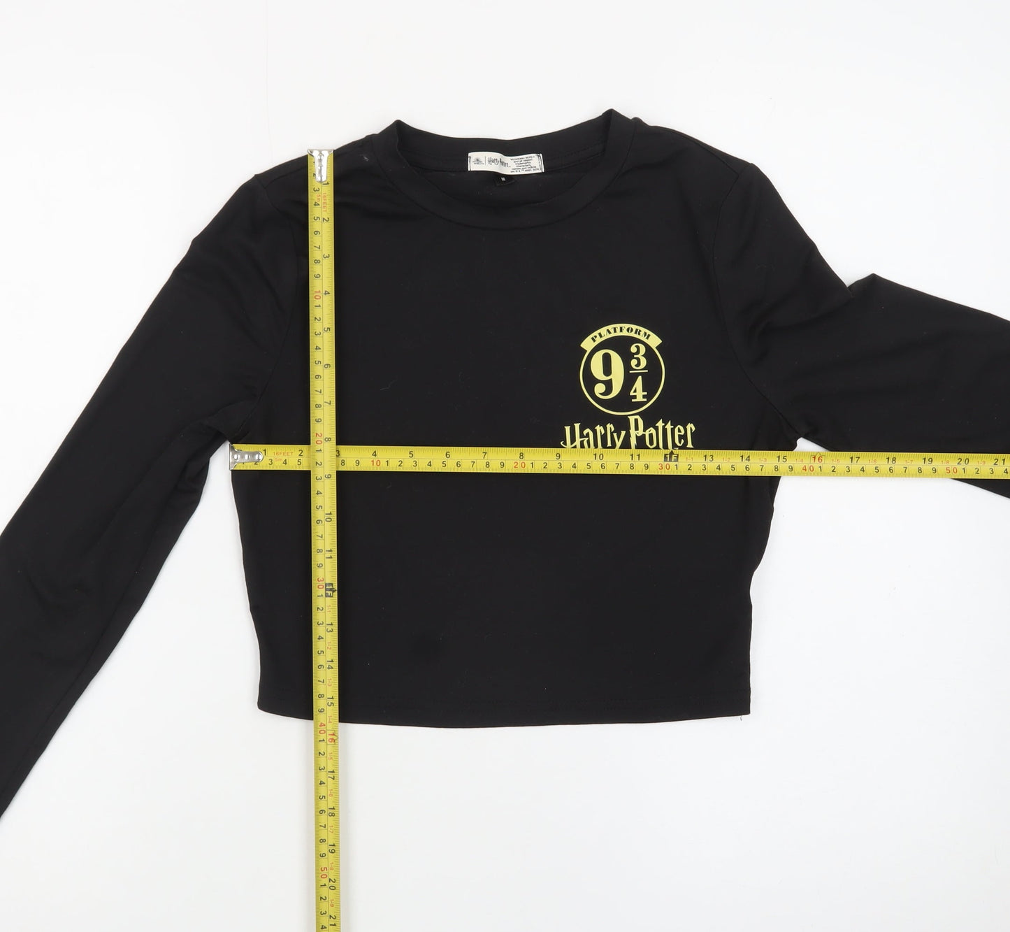 Harry Potter Women's Black Cropped Long Sleeve T-Shirt Size M