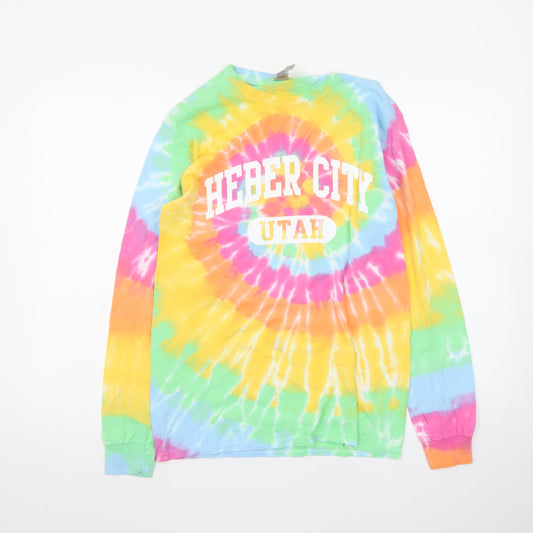 Gildan Men's Multicoloured Tie-Dye Long Sleeve Heber City Utah T-Shirt Size S