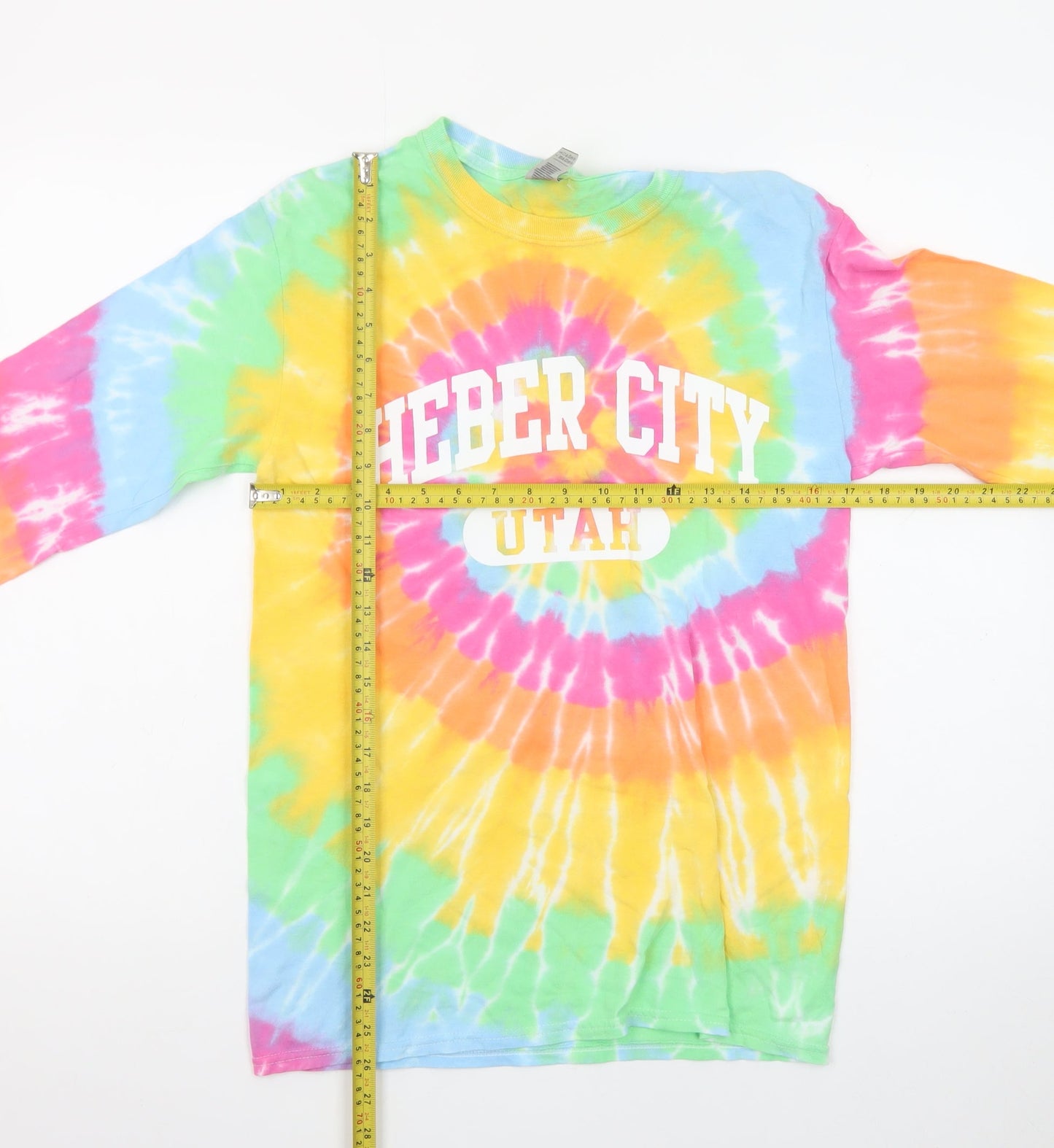 Gildan Men's Multicoloured Tie-Dye Long Sleeve Heber City Utah T-Shirt Size S