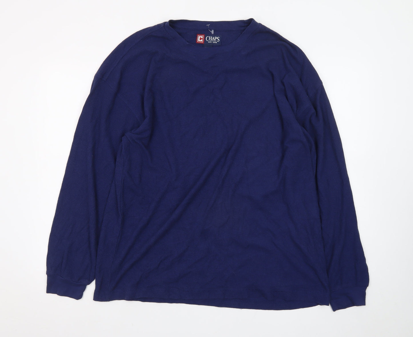 Chaps Men's Blue Long Sleeve Crew Neck Cotton Blend T-Shirt Size M