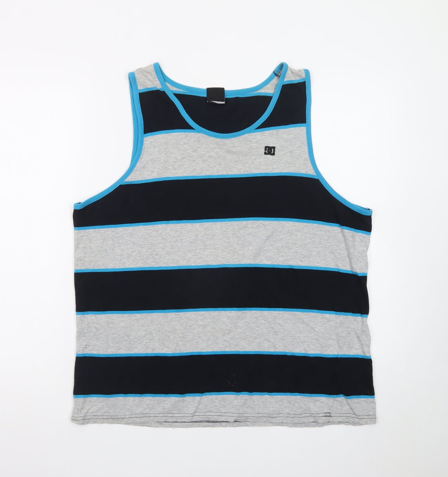 DC Mens Grey Blue Striped Sleeveless Tank Top L Casual Cotton
