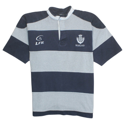 Live For Rugby Scotland Men's Blue Striped Polo Shirt L Short Sleeve
