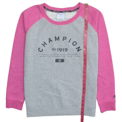 Champion Mens Grey Pink 2XL Pullover Crew Neck Sweatshirt