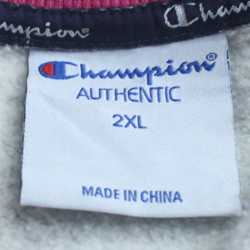 Champion Unisex Grey Pink 2XL Pullover Crew Neck Sweatshirt
