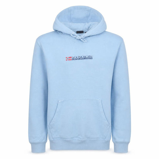 Napapijri Men's Blue Pullover Hoodie Size M Logo Cotton Fleece