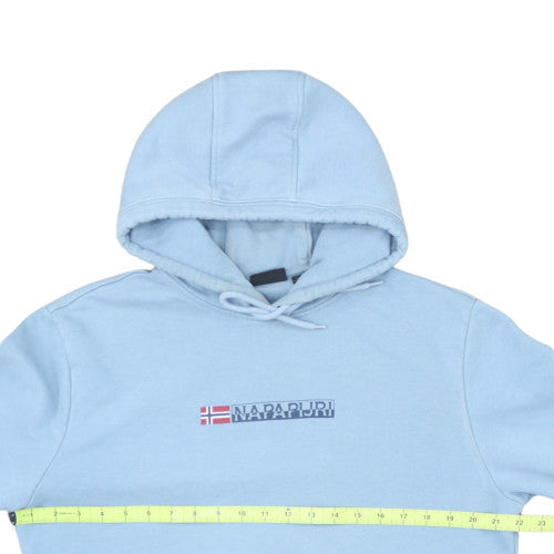 Napapijri Men's Blue Pullover Hoodie Size M Logo Cotton Fleece