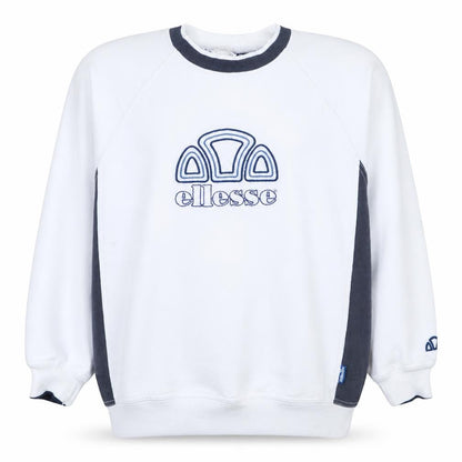 Front view of Ellesse men’s white logo pullover sweatshirt, size L
