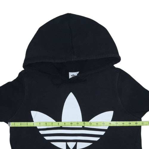 Adidas Women Black Trefoil Hoodie Size 14 Pullover Cotton Sweatshirt