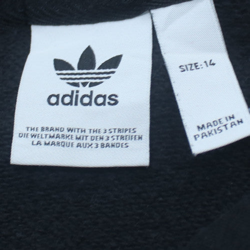 Adidas Women Black Trefoil Hoodie Size 14 Pullover Cotton Sweatshirt