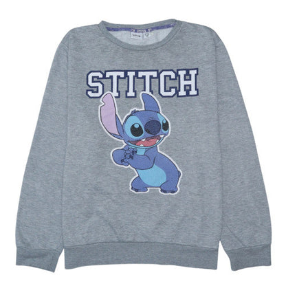 Front view of Disney women’s grey stitch sweatshirt l 14/16 crew neck pullover