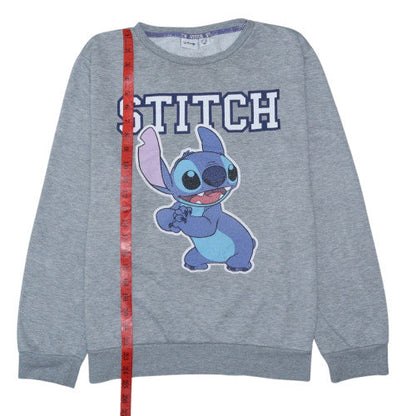 Close-up detail of Disney women’s grey stitch sweatshirt l 14/16 crew neck pullover