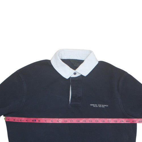 Armani Exchange Men's Blue Long Sleeve Cotton Polo Shirt Size M