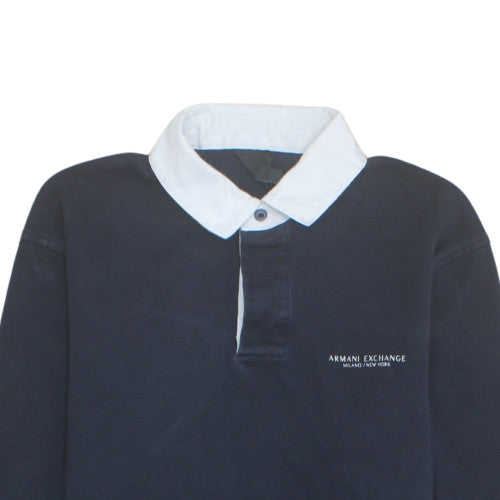 Armani Exchange Men's Blue Long Sleeve Cotton Polo Shirt Size M