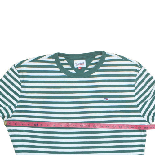 Tommy Jeans Men's Green White Striped Long Sleeve Cotton T-Shirt XL