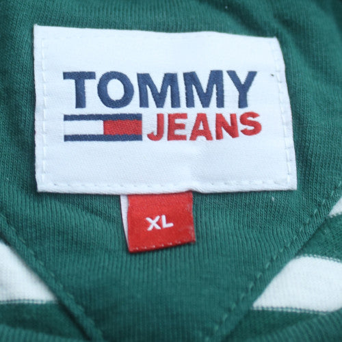 Tommy Jeans Men's Green White Striped Long Sleeve Cotton T-Shirt XL