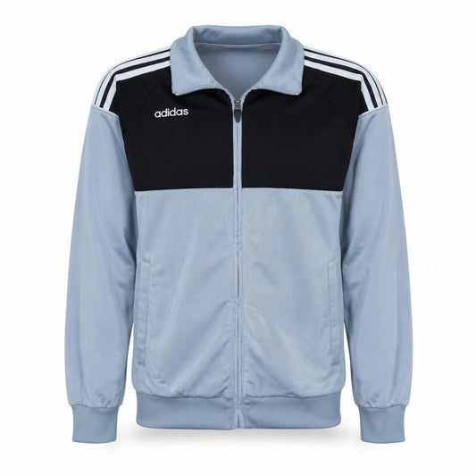 Front view of adidas boys’ blue full zip sports sweatshirt, size 164, regular fit