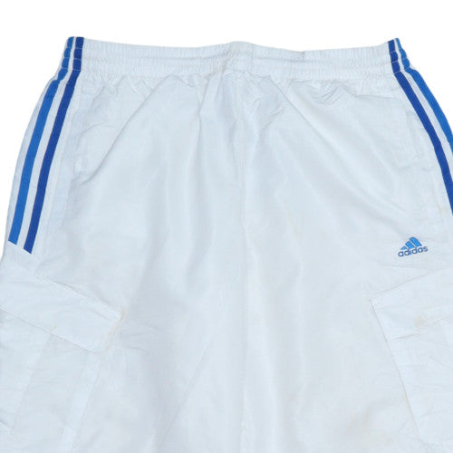 Adidas Men's White ClimaProof M Cropped Track Pants with Blue Stripes