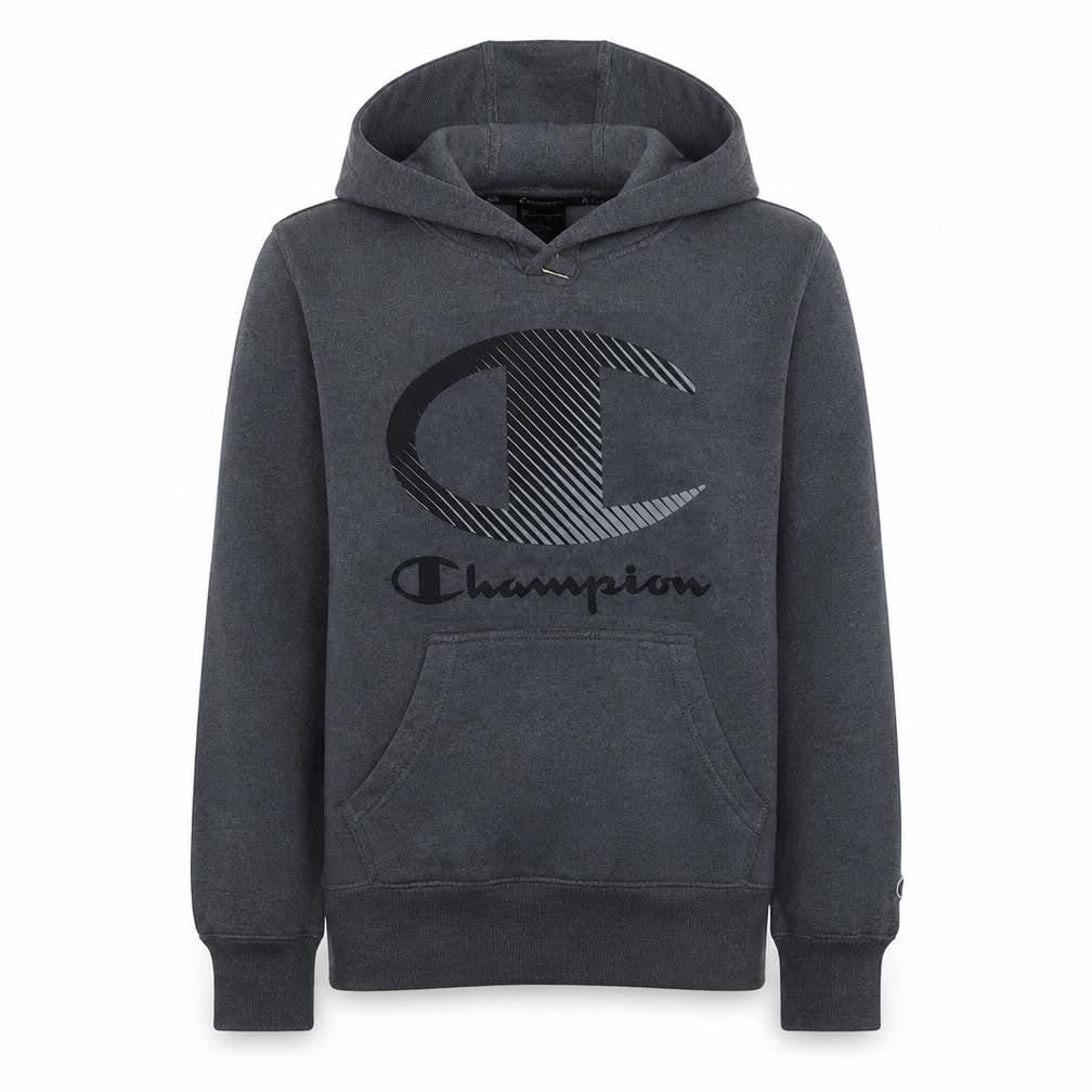 Champion Men's Grey Pullover Hoodie Small Graphic Logo Cotton Blend