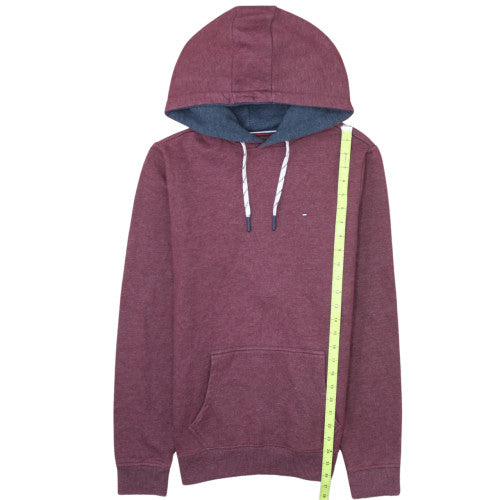 Tommy Hilfiger Men Burgundy Hoodie S Pullover Fleece Cotton Blend