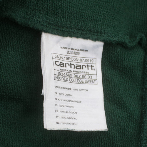 Carhartt Mens Green Pullover Hoodie M College Logo Sweatshirt