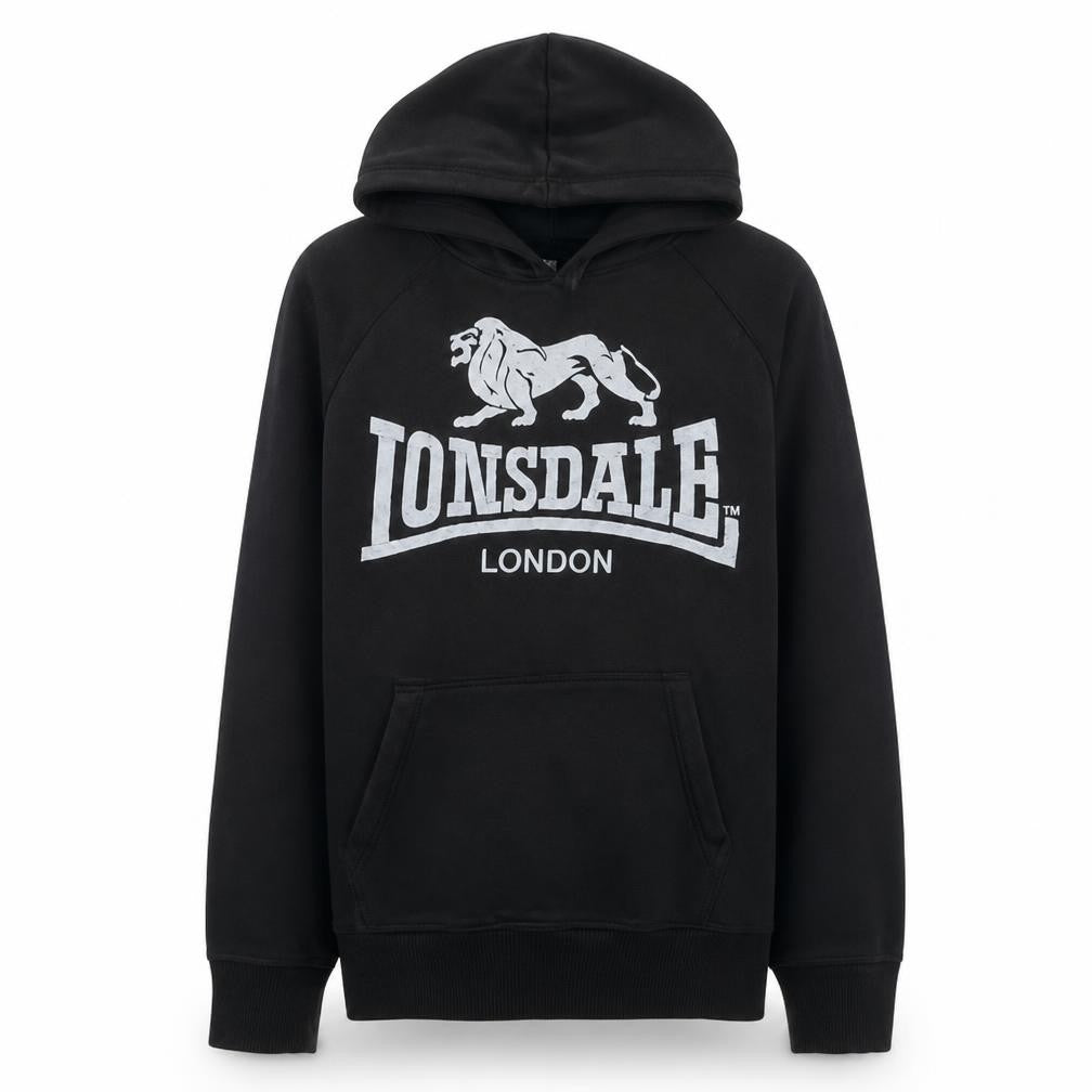 Lonsdale Men's Black Pullover Hoodie Small Graphic Logo Sweatshirt