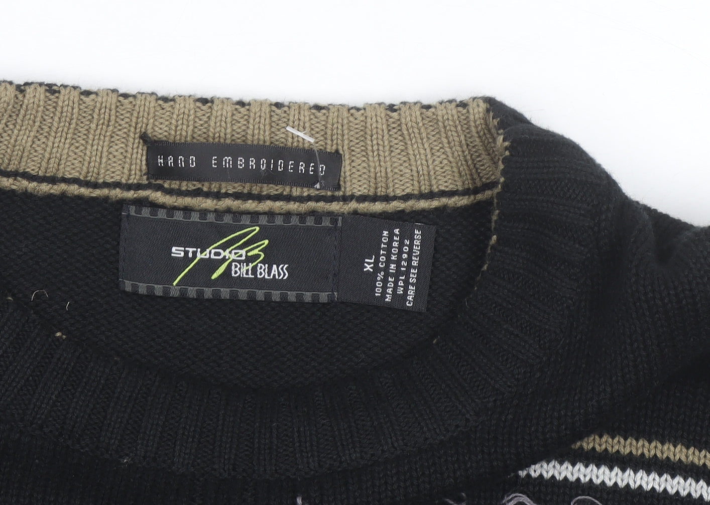 Bill Blass Men’s Black Hand Embroidered Cotton Jumper XL