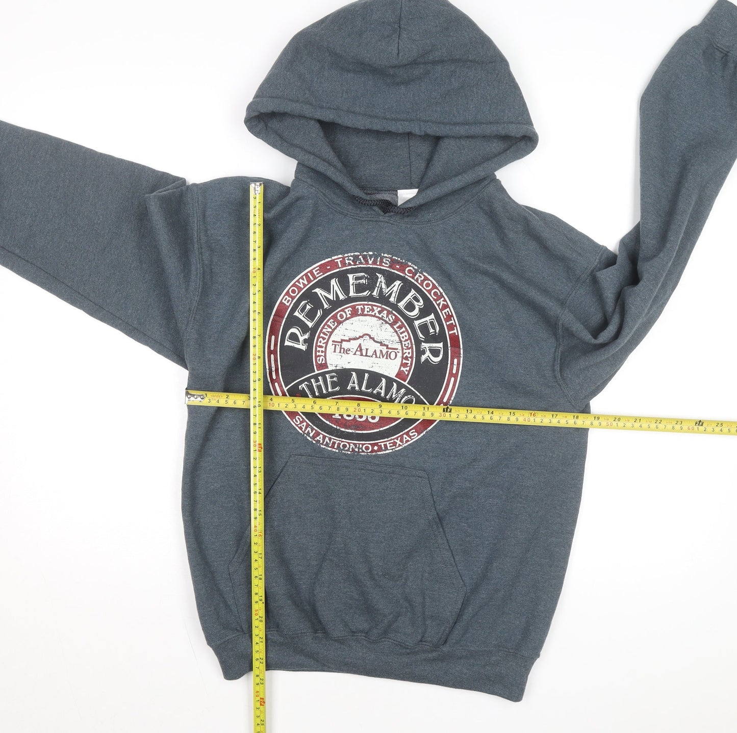 The Alamo Men’s Grey Pullover Hoodie S Graphic Fleece Sweatshirt