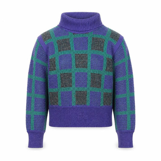 Umberto Vallati Men's Blue Check Mohair Wool Roll Neck Jumper L