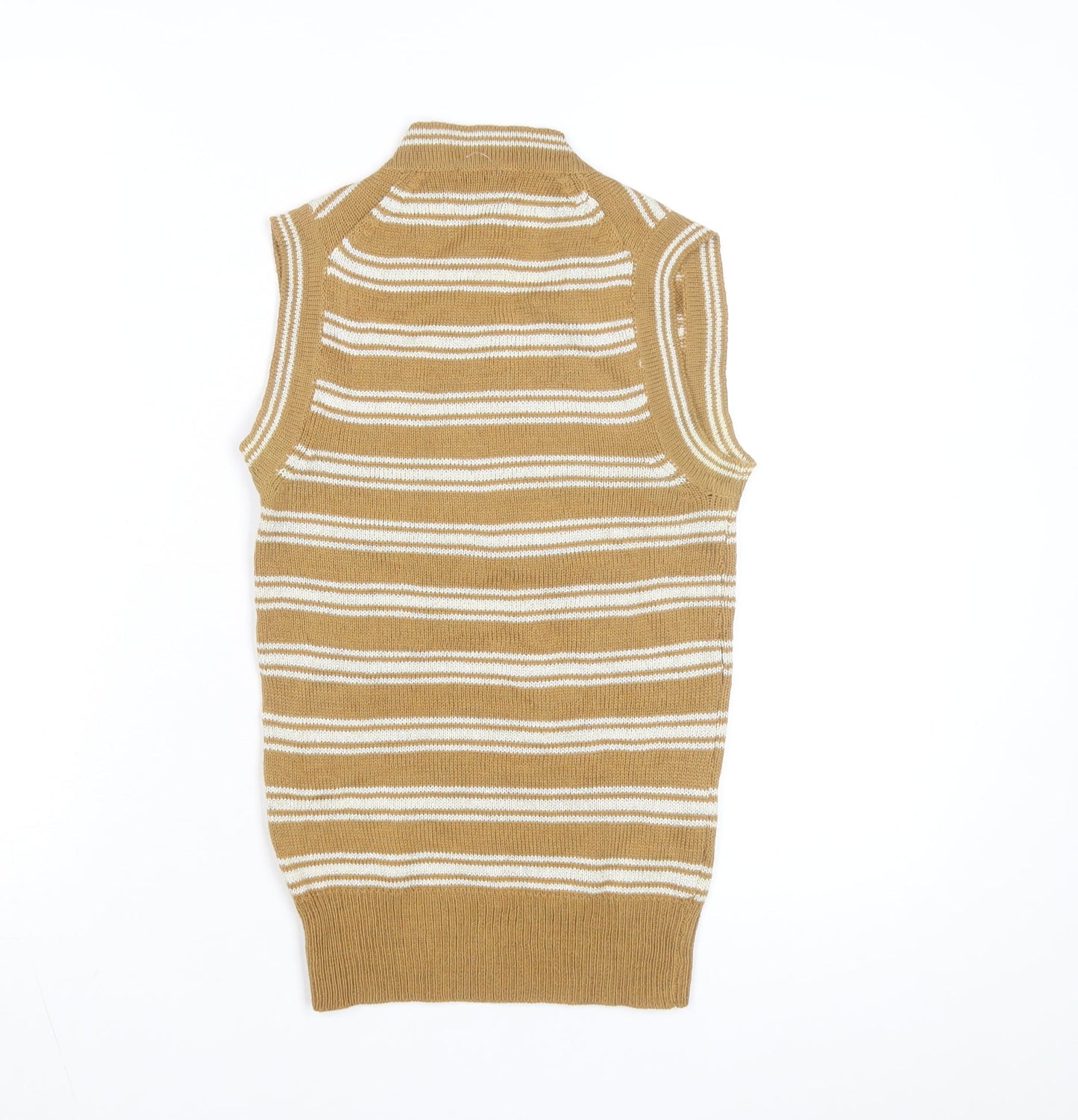 Trad Women's Beige Striped Wool Blend Sleeveless V-Neck Vest M