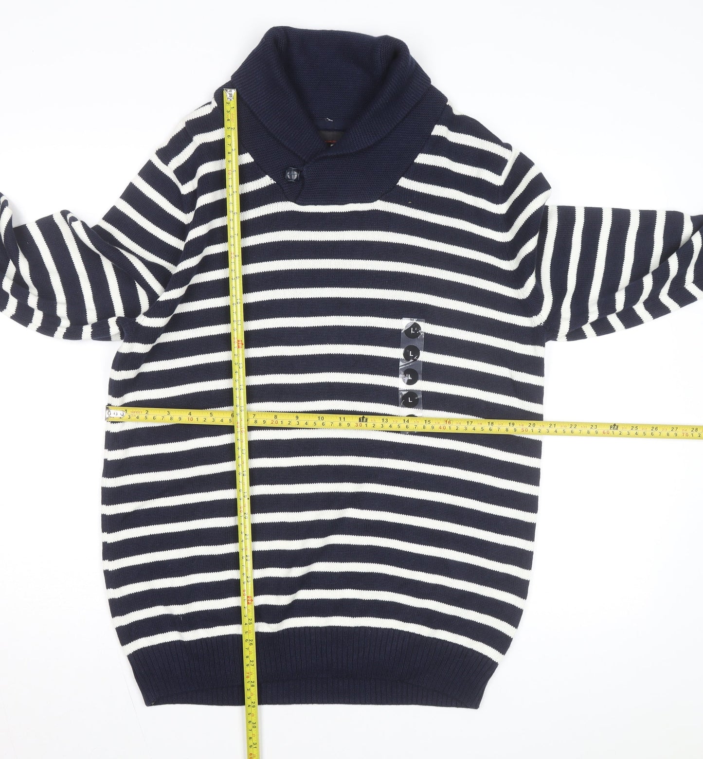 Greenwich Polo Club Men's Blue Striped Cotton Roll Neck Jumper L