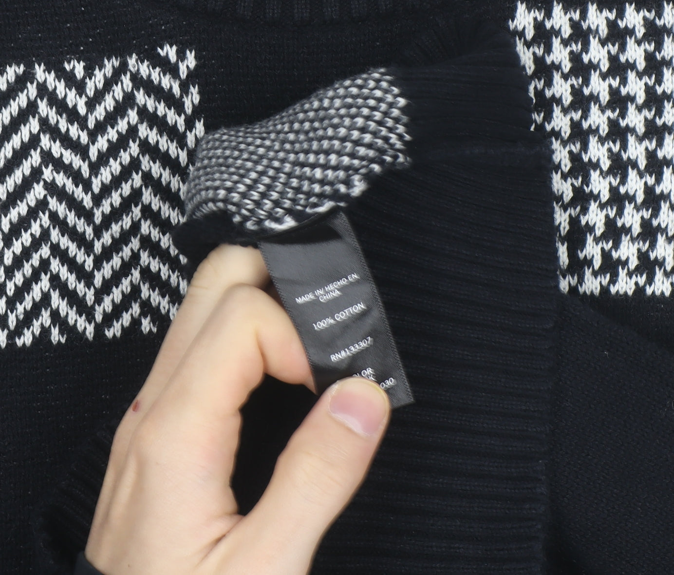 Geoffrey Beene Men's Black Cotton Check Knit Jumper Size L