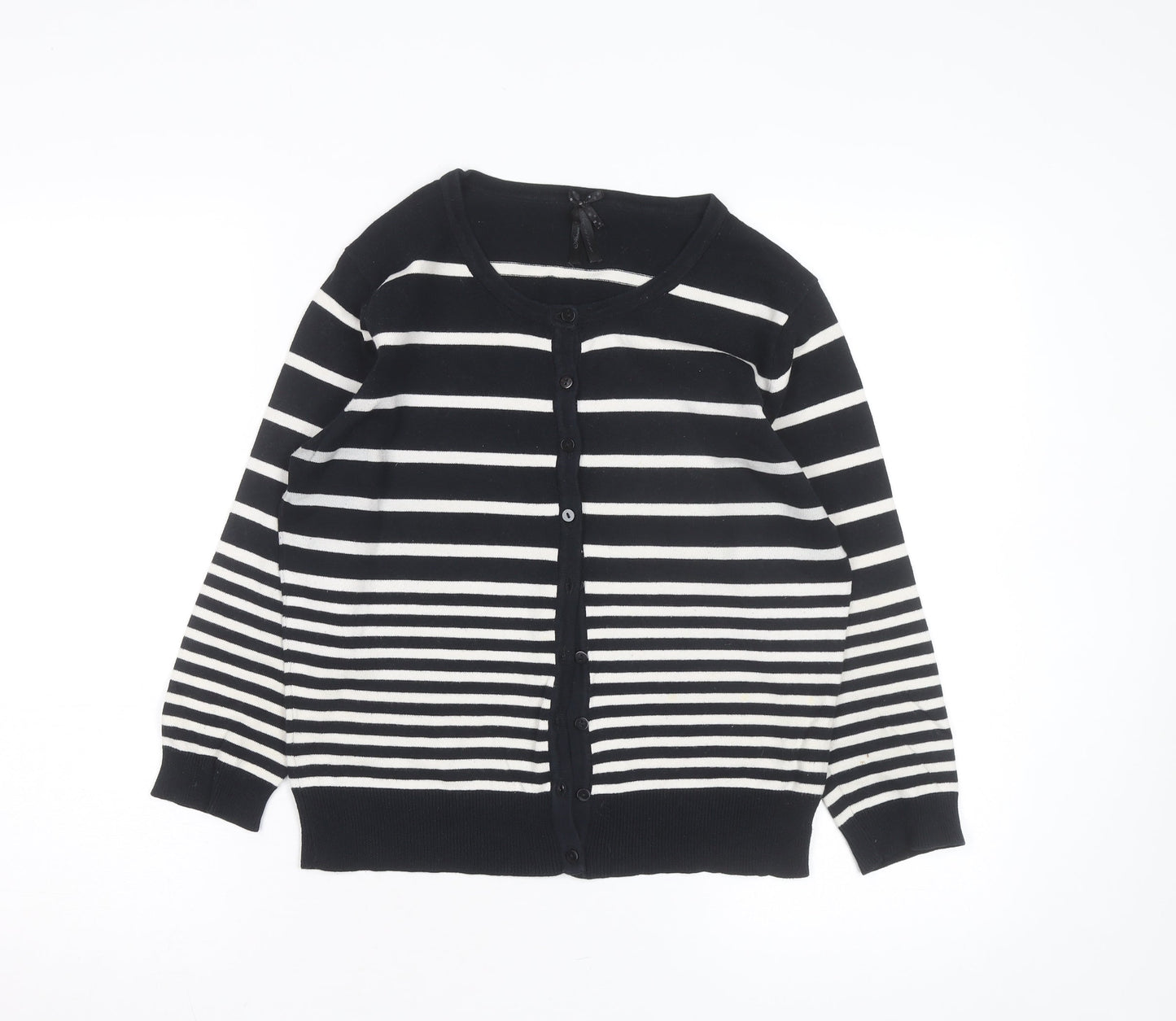 Atmosphere Women’s Black White Striped Crew Neck Cardigan Size 14