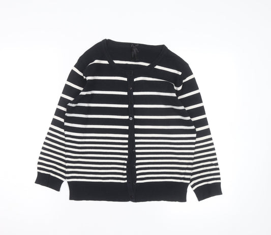 Atmosphere Women’s Black White Striped Crew Neck Cardigan Size 14