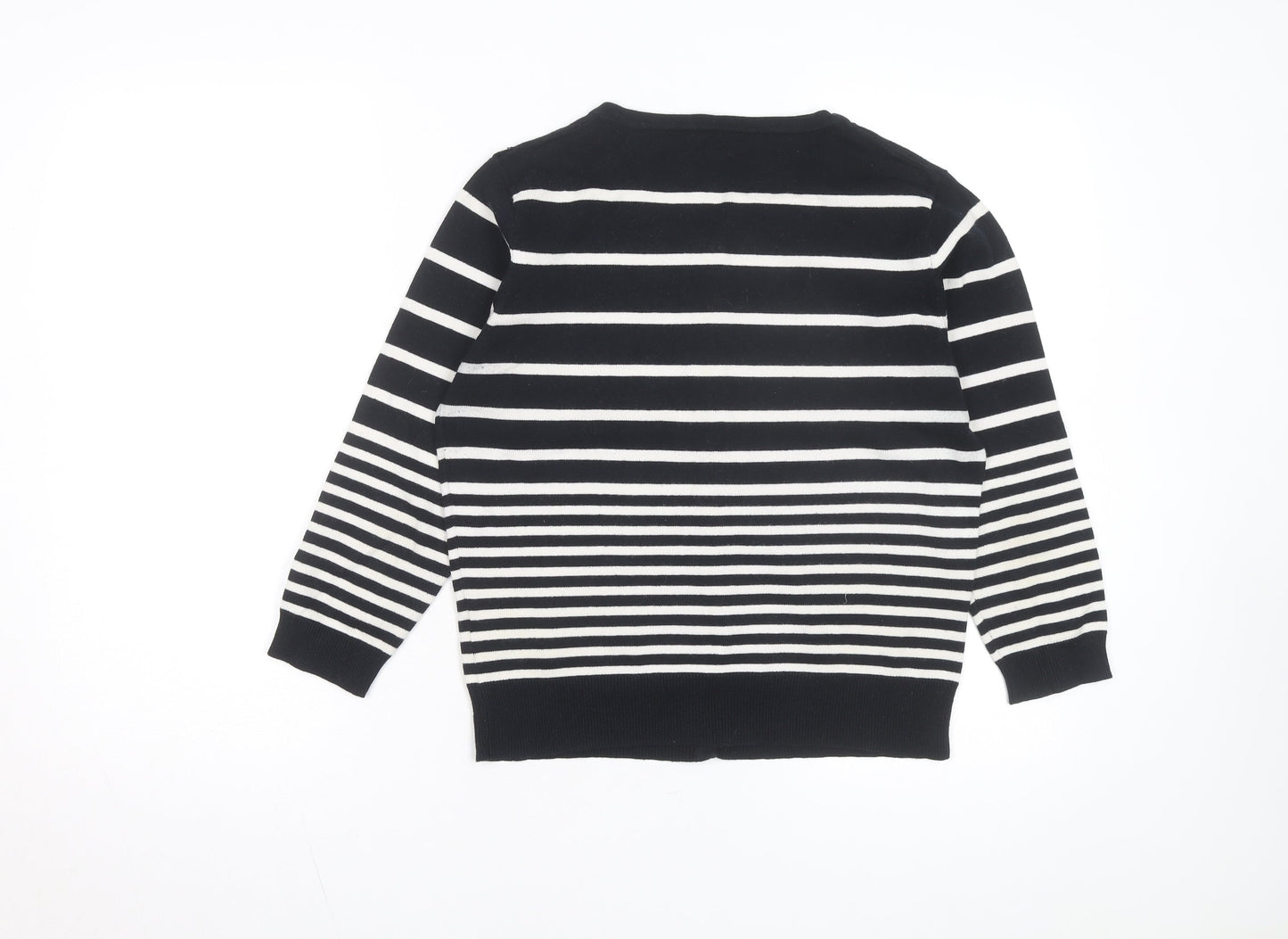 Atmosphere Women’s Black White Striped Crew Neck Cardigan Size 14