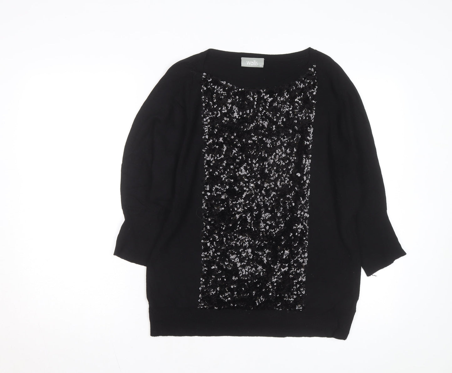 Wallis Women's Black Sequin Front Knit Jumper Size M