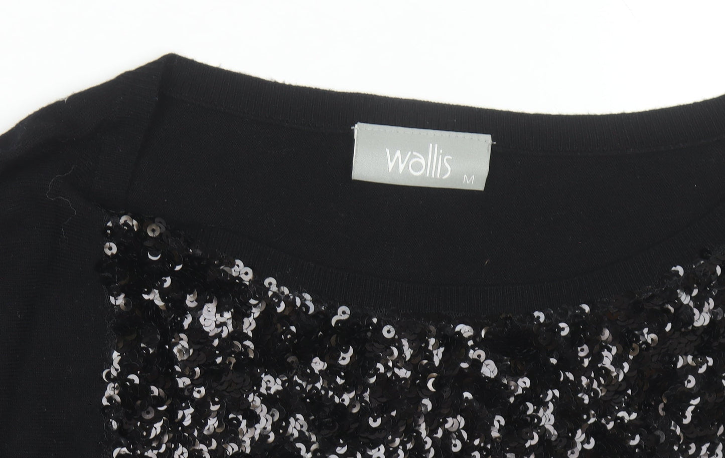 Wallis Women's Black Sequin Front Knit Jumper Size M