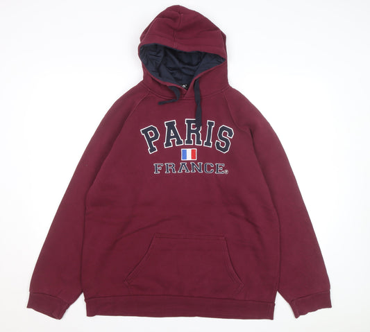 NaS Men's Red Paris France Pullover Hoodie 2XL Embroidered Graphic