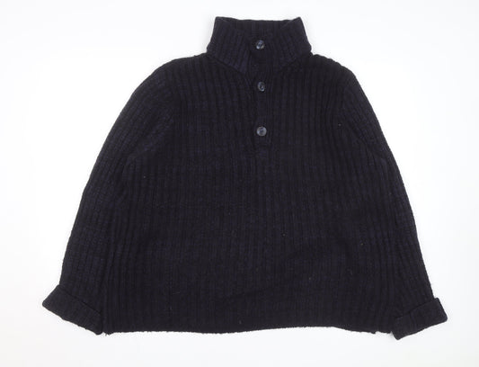 John Lewis Men’s Black Chunky Wool Henley Jumper Size L