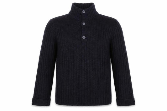 John Lewis Men’s Black Chunky Wool Henley Jumper Size L