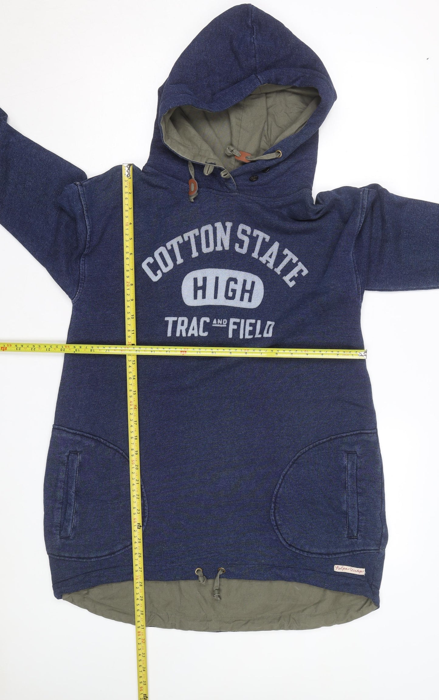 Polpo Women Blue Hooded Pullover Hoodie Cotton State Graphic Lined Size L