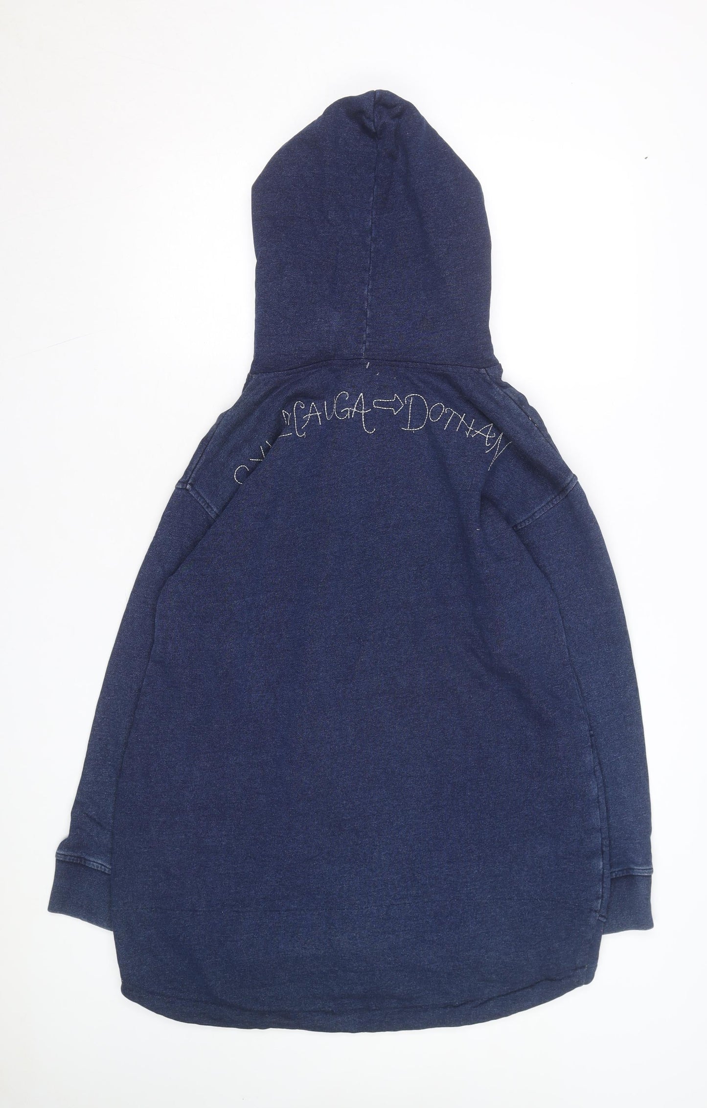 Polpo Women Blue Hooded Pullover Hoodie Cotton State Graphic Lined Size L