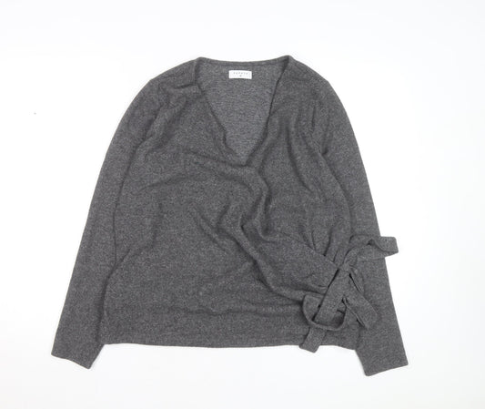 Papaya Women's Grey Wrap Knit Jumper Size 18 V-Neck Long Sleeve
