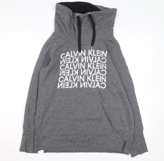 Calvin Klein Men’s Grey Pullover Hoodie L High Neck Performance Logo