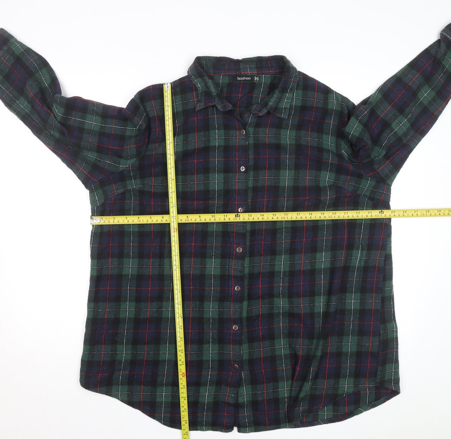 Boohoo Womens Green Check Flannel Button-Up Shirt Size 14